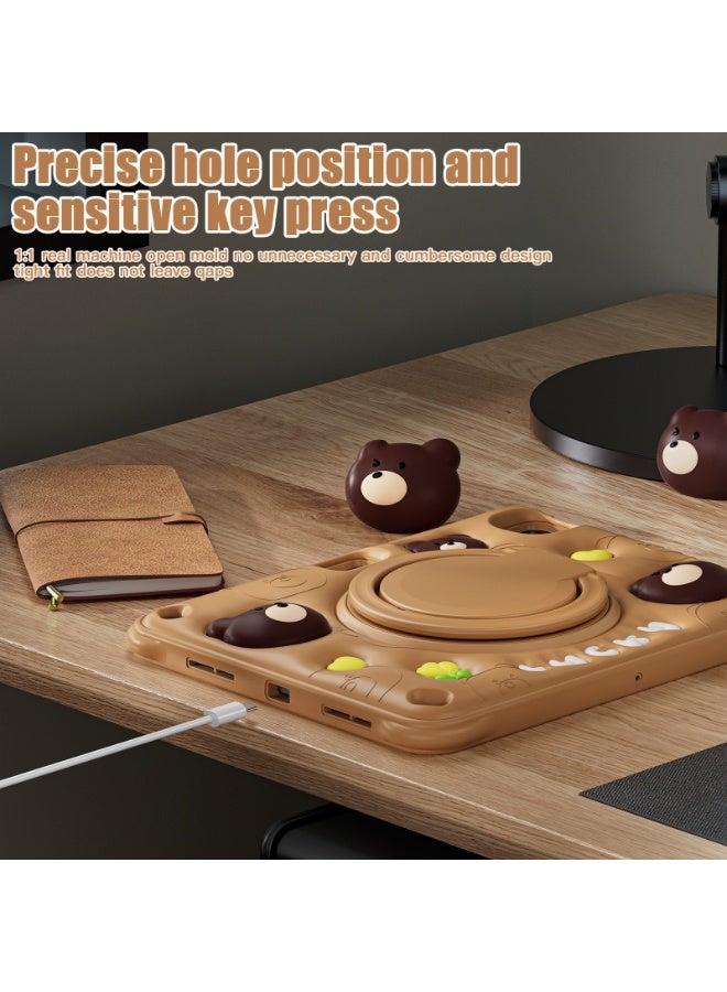 general Teddy bear case for iPad Pro 11（2024）, sturdy and safe for children, built-in stand, rotating grip and - Image 5