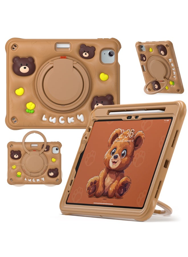 general Teddy bear case for iPad Pro 11（2024）, sturdy and safe for children, built-in stand, rotating grip and - Image 1