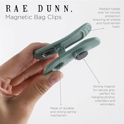 Rae Dunn Bag Clips with Magnet - Food Clips, Chip Clips, Bag Clips for Food Storage with Air Tight Seal Grip for Bread Bags, Snack Bags and Food Bags, Pack of 20, Sage - Image 3