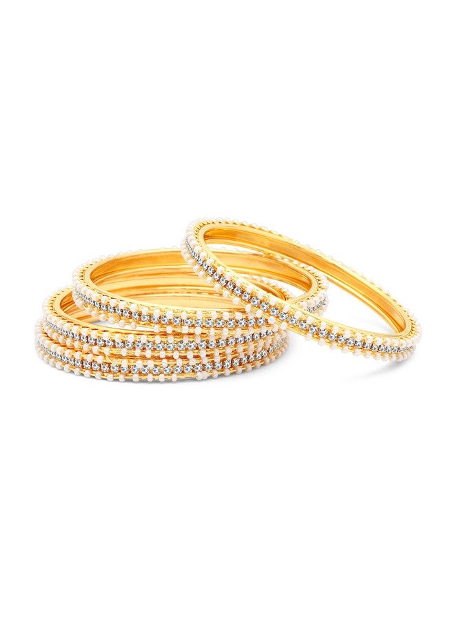 Sukkhi Fascinating Pearl Gold Plated Wedding Jewellery Austrian Diamond Bangles Set of 4 for Women (B71518ADRL550_2.4) - Image 2