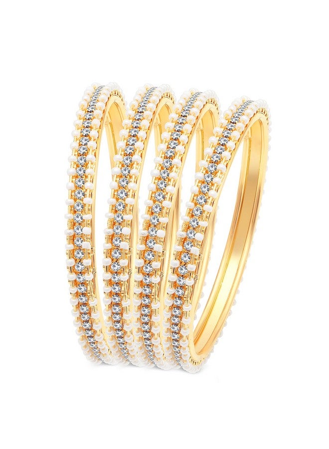 Sukkhi Fascinating Pearl Gold Plated Wedding Jewellery Austrian Diamond Bangles Set of 4 for Women (B71518ADRL550_2.4) - Image 1