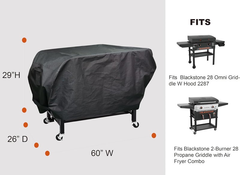 acoveritt RPET Fabric Cover for Flat Griddle Cover, Black；Fit 28" griddles with Hood Similar Blackstone 5483 - Image 2