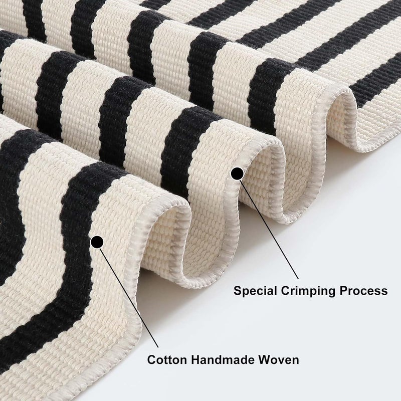 Sungea Striped Outdoor Fall Front Door Mat 24"x51", Washable Black and White Rug Runner Cotton Hand Woven Indoor Layered Doormat, Reversible Foldable Door Rugs for Entryway/Farmhouse/Home Entrance - Image 4