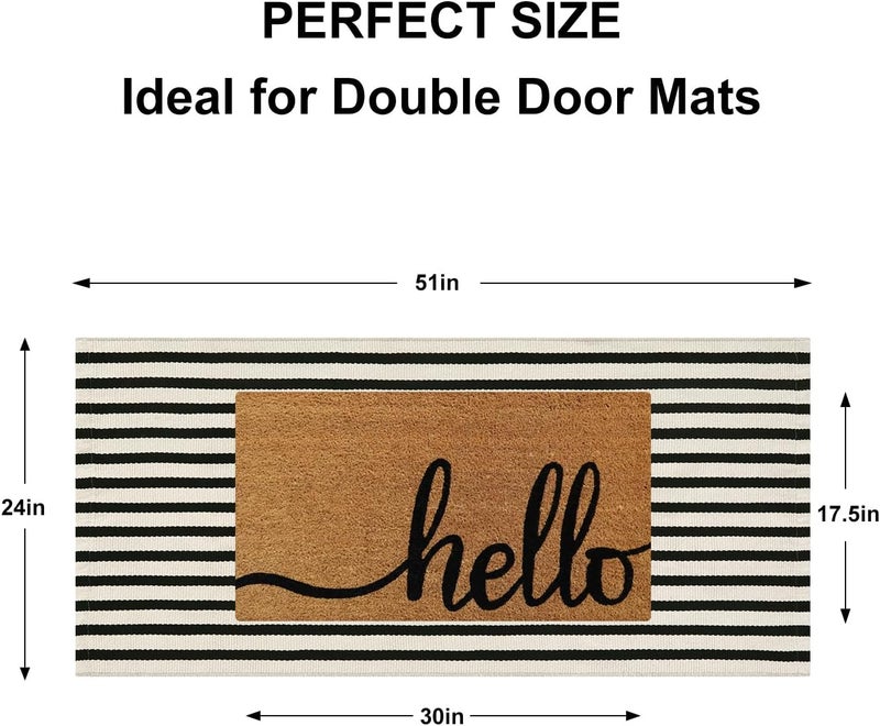 Sungea Striped Outdoor Fall Front Door Mat 24"x51", Washable Black and White Rug Runner Cotton Hand Woven Indoor Layered Doormat, Reversible Foldable Door Rugs for Entryway/Farmhouse/Home Entrance - Image 2