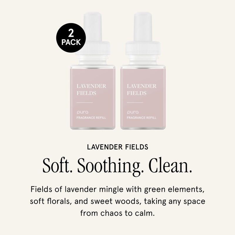 بيورا عطر موزع الهواء من بورا سمارت هوم - إعادة تعبئة رائحة المنزل الذكي - ما يصل إلى 120 ساعة من العطر المميز لكل عبوة - عطر موزع نظيف للمنزل والمكتب والشقق - عبوتين من حقول اللافندر - Image 2