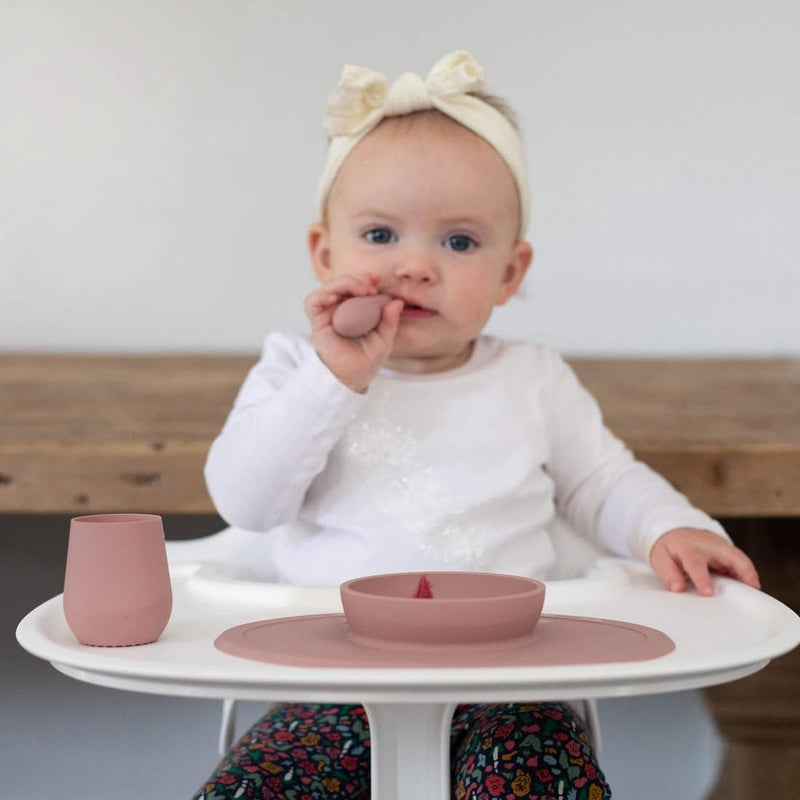 ezpz Tiny Bowl (Blush) - 6 Months+ - 100% Silicone Suction Placemat + Bowl for Infants - Fits All Highchair Trays - Baby-Led Weaning Supplies - Image 2