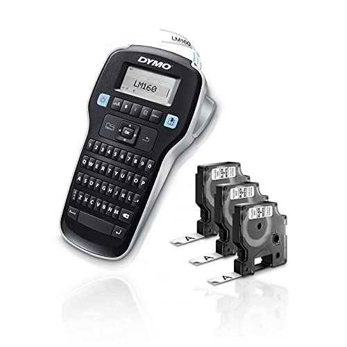 Dymo مجموعة ماكينة لصق DYMO LabelManager 160 المحمولة، سهلة الاستخدام، مفاتيح ذكية بلمسة واحدة، لوحة مفاتيح QWERTY، شاشة كبيرة، لتنظيم المنزل والمكتب، تشمل 3 كاسيتات لصق D1 - Image 2