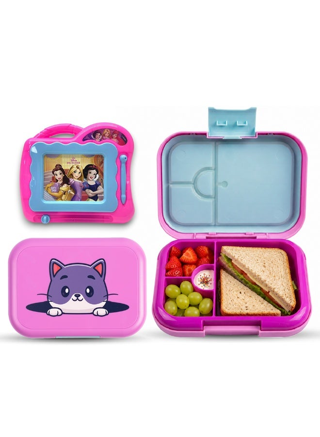 COCOBEE Bento Lunch Box – Pink, 765ml, BPA-Free, Leakproof with Silicone Seal & Removable Tray + Disney Princess Doodle Drawing Board - Image 1