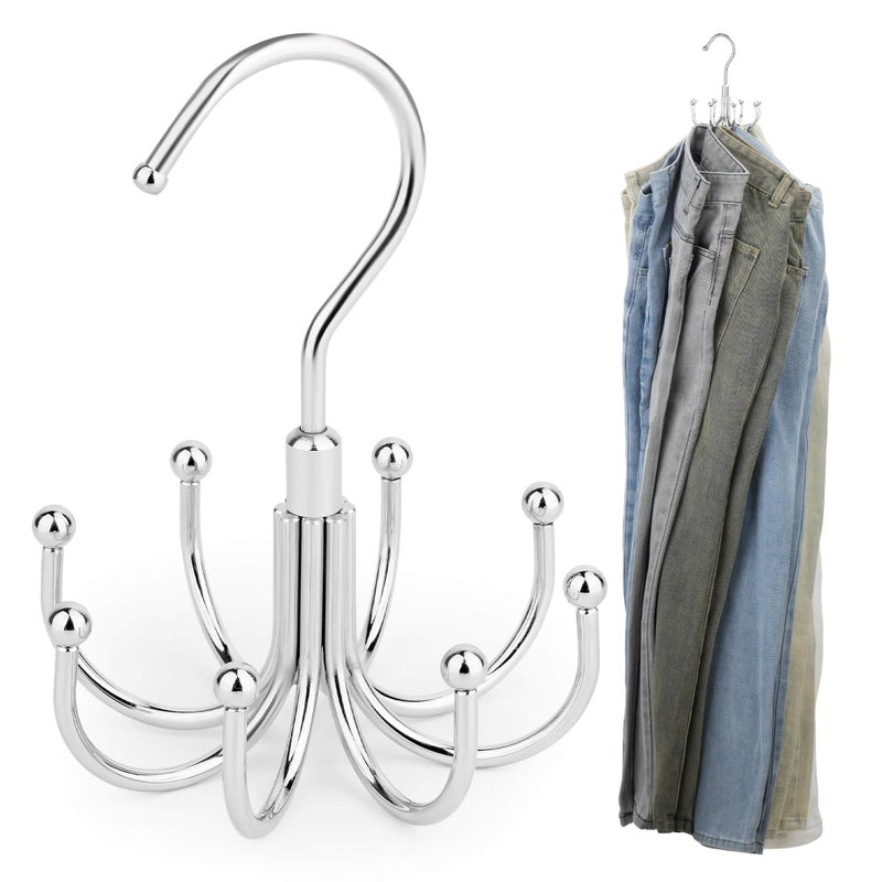 ZEDODIER Jean Hangers Jeans Organizer for Closet, Rotatable Sturdy 8 Hooks Jean Holder, Metal Space Saving Closet Organizers and Storage, Silver - Image 1