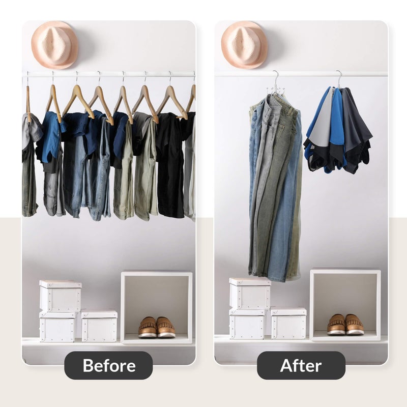 ZEDODIER Jean Hangers Jeans Organizer for Closet, Rotatable Sturdy 8 Hooks Jean Holder, Metal Space Saving Closet Organizers and Storage, Silver - Image 2