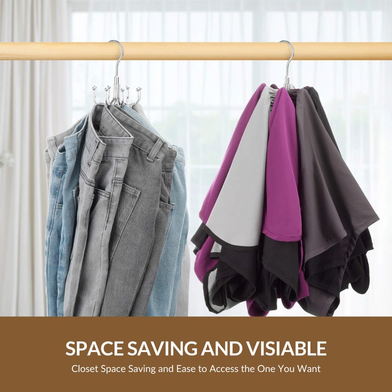 ZEDODIER Jean Hangers Jeans Organizer for Closet, Rotatable Sturdy 8 Hooks Jean Holder, Metal Space Saving Closet Organizers and Storage, Silver - Image 4