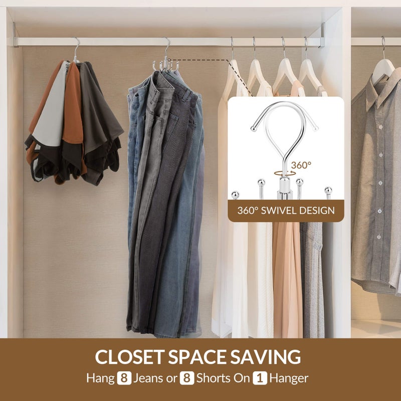 ZEDODIER Jean Hangers Jeans Organizer for Closet, Rotatable Sturdy 8 Hooks Jean Holder, Metal Space Saving Closet Organizers and Storage, Silver - Image 3