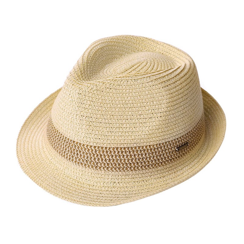 Fancet قبعة فاندست للرجال من القش بنمط باناما قابلة للطي صيفية للشاطئ ديربي تريلبى للنساء بيج متوسطة M - Image 1
