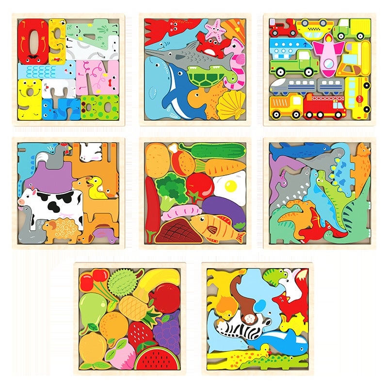 Children'S Animal Fruit Traffic Creative Theme Three-Dimensional Jigsaw Puzzle Building Blocks Kindergarten Enlightenment Early Education Toys Puzzle - Image 2