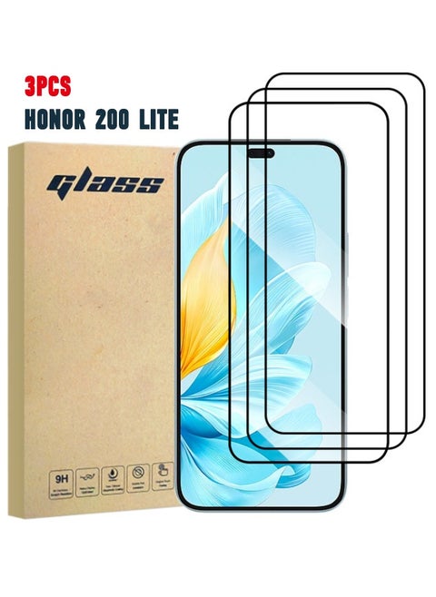 Screen Protector for Honor 200 Lite 5G 6.7inch, 3D Full Cover Tempered Glass Film, 9H Hardness, Touch Sensitive, Anti-Fingerprint, Anti-Scratch, Bubble-Free, HD Screen Protector（Boxed, 3-Pack)