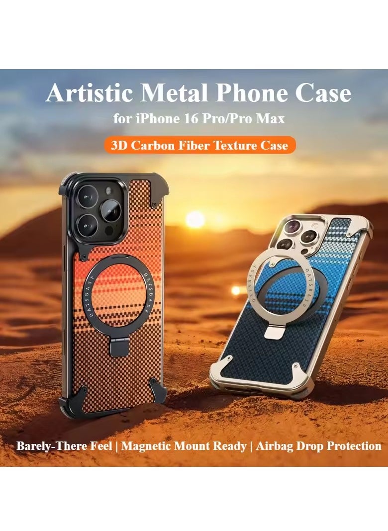 BlueFire iPhone 16 Pro Max Phone Case with Stand – Magnetic Carbon Fiber Textured Cover, Metal Frame, Shockproof & Heat Dissipation – Luxury Stylish Protective Case for Men & Women  - Image 4