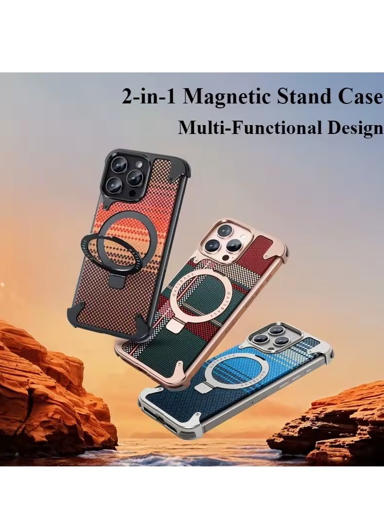 BlueFire iPhone 16 Pro Max Phone Case with Stand – Magnetic Carbon Fiber Textured Cover, Metal Frame, Shockproof & Heat Dissipation – Luxury Stylish Protective Case for Men & Women  - Image 5