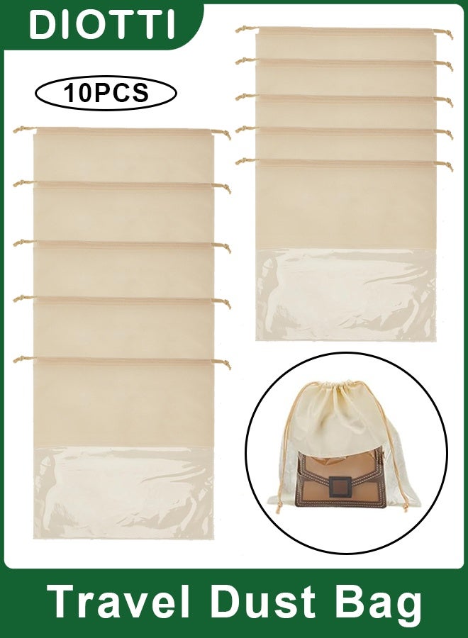 DIOTTI 10 Pack Waterproof Travel Dust Bags for Handbags & Shoes,  Non Woven Fabric Drawstring Pouches with Clear Window for Storage & Organization - Image 1