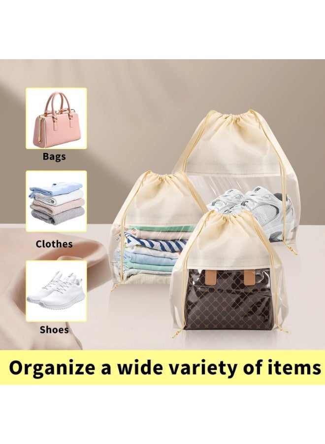 DIOTTI 10 Pack Waterproof Travel Dust Bags for Handbags & Shoes,  Non Woven Fabric Drawstring Pouches with Clear Window for Storage & Organization - Image 4