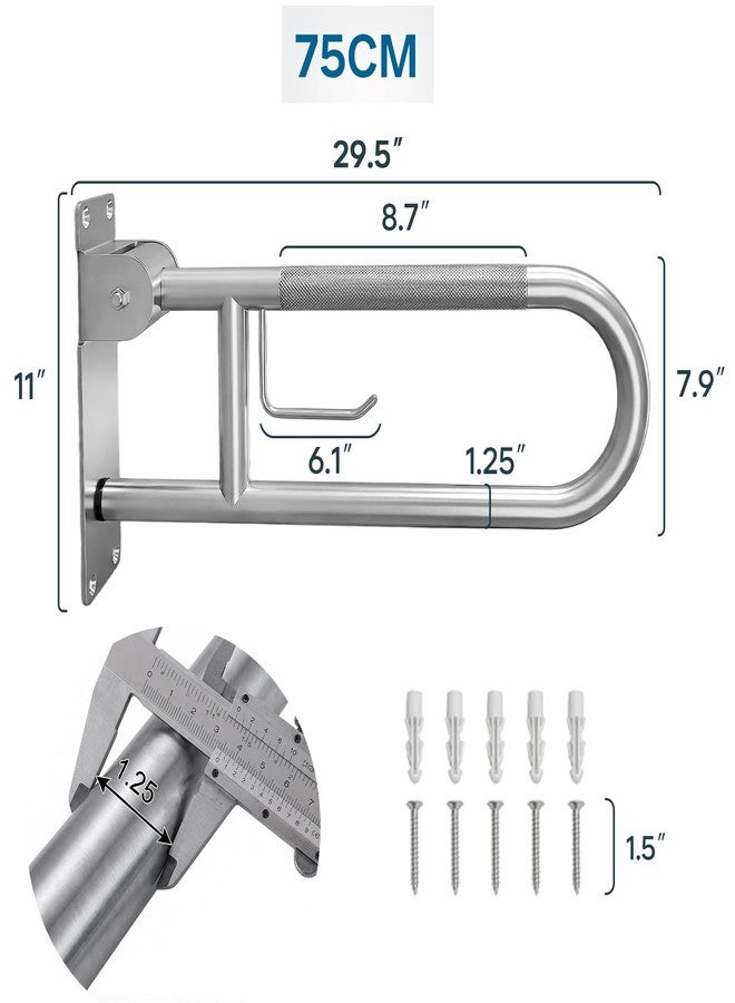 M JINGMEI 30-Inch Foldable Toilet Grab Bar - 90° Flip-Up Design, Premium 304 Stainless Steel, Anti-Slip Grip with Built-in Paper Holder, Wall-Mounted Handicap Safety Rail, Supports 450-500 lbs - Image 4