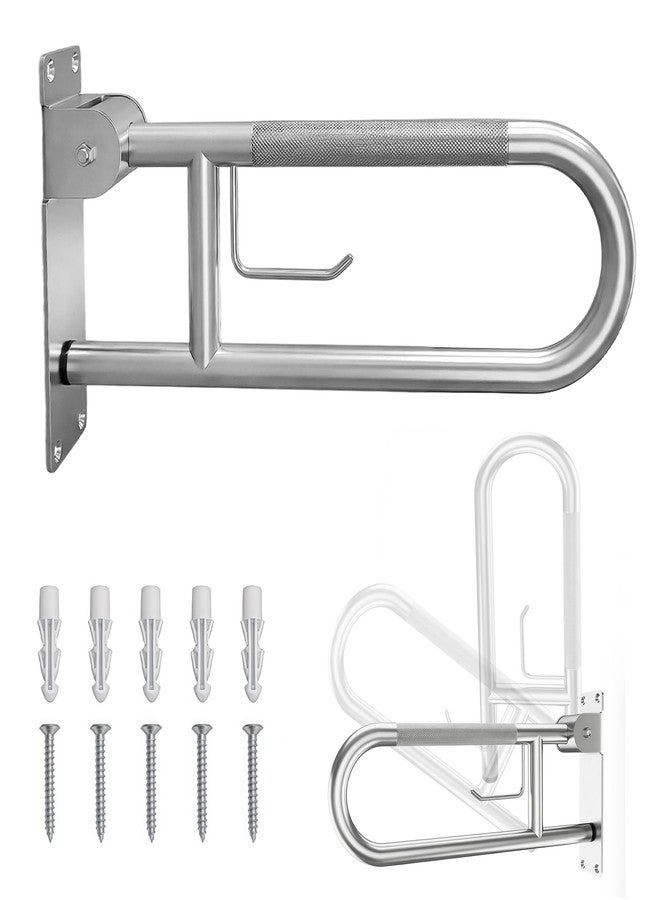 M JINGMEI 30-Inch Foldable Toilet Grab Bar - 90° Flip-Up Design, Premium 304 Stainless Steel, Anti-Slip Grip with Built-in Paper Holder, Wall-Mounted Handicap Safety Rail, Supports 450-500 lbs - Image 1