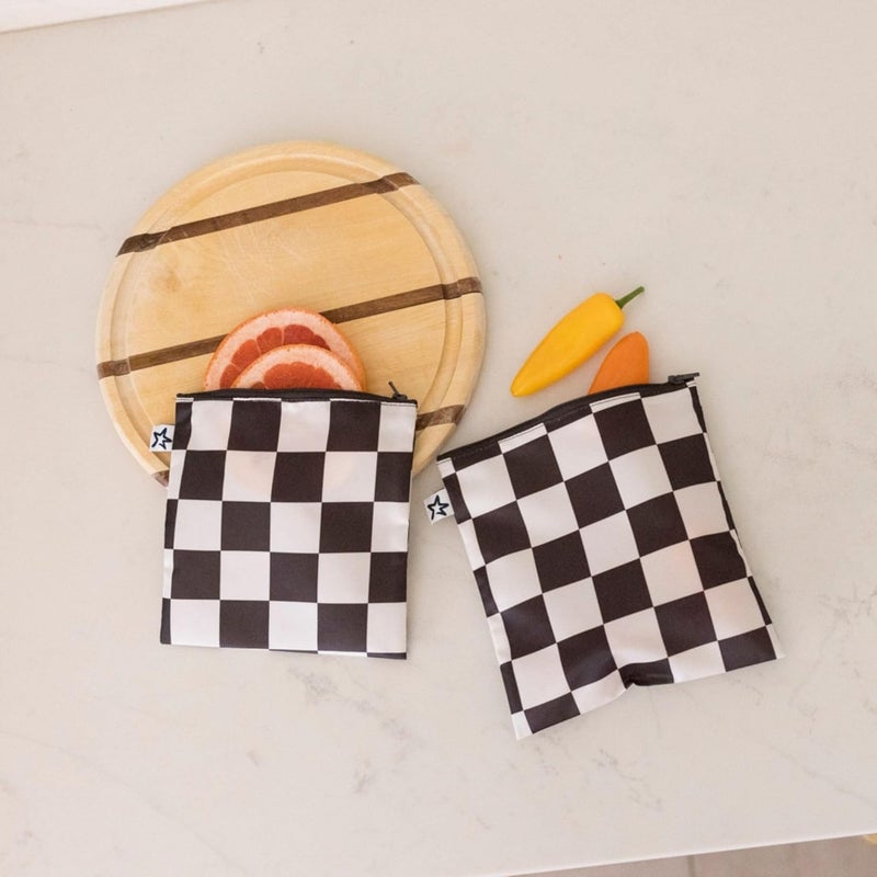 Tiny Twinkle Reusable Snack Bags for Kids – 3 Pack Snack Pouches & Sandwich Bag for Toddlers – Machine Washable, Mess-Proof for Lunch & Travel (Black Checkers) - Image 3