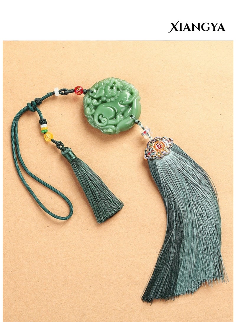 XIANGYA Car Hanging Accessories Decoration Hand- Green Jade Pendant with Silk Tassel for Rearview Mirror - Image 2
