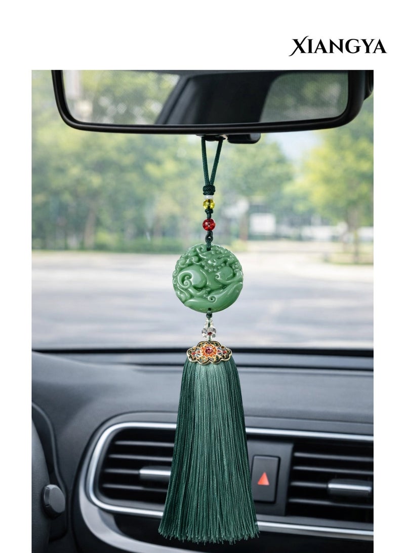 XIANGYA Car Hanging Accessories Decoration Hand- Green Jade Pendant with Silk Tassel for Rearview Mirror - Image 3