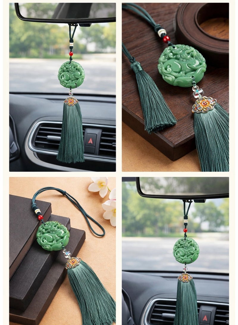 XIANGYA Car Hanging Accessories Decoration Hand- Green Jade Pendant with Silk Tassel for Rearview Mirror - Image 4