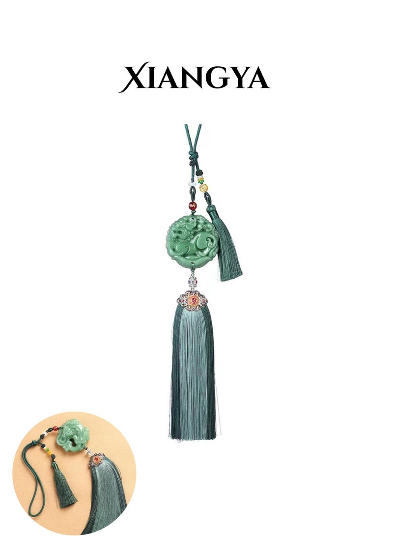 XIANGYA Car Hanging Accessories Decoration Hand- Green Jade Pendant with Silk Tassel for Rearview Mirror - Image 1