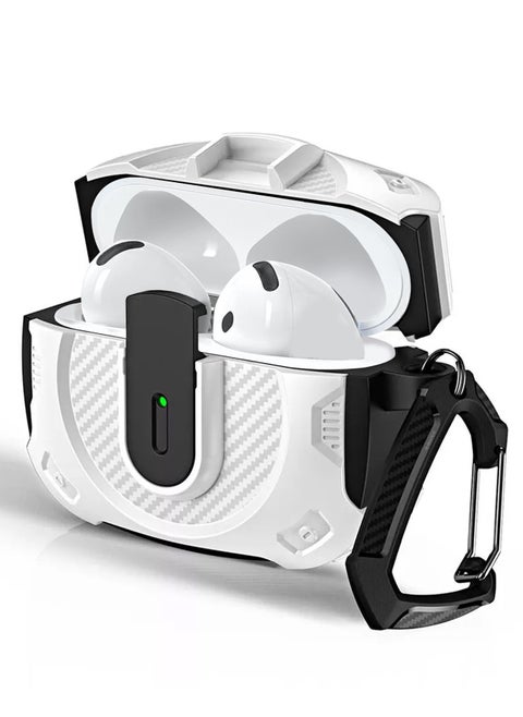 Airpods 4 Case Hard Shell Protective Armor LED Visible Wireless Charging Case Cover with Lock - White