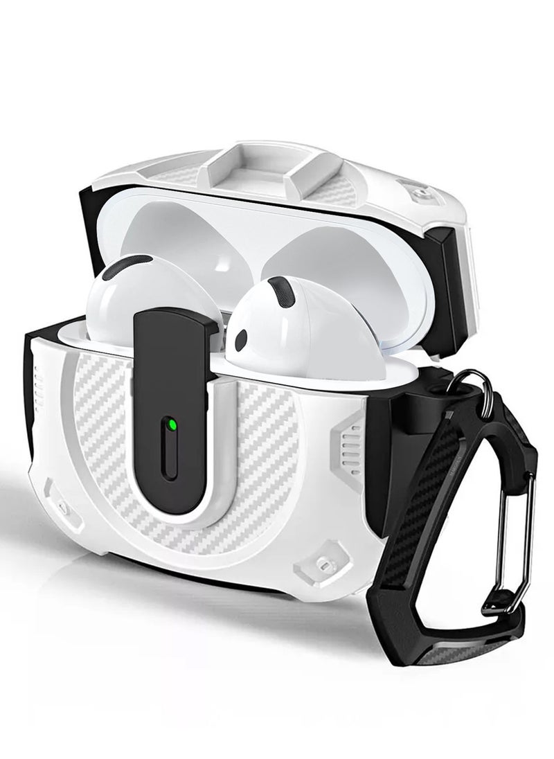 CATANES - Airpods 4 Case Hard Shell Protective Armor LED Visible Wireless Charging Case Cover with Lock - White - Image 1
