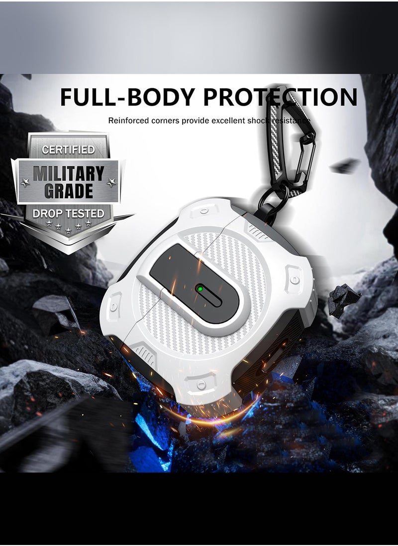 CATANES - Airpods 4 Case Hard Shell Protective Armor LED Visible Wireless Charging Case Cover with Lock - White - Image 1