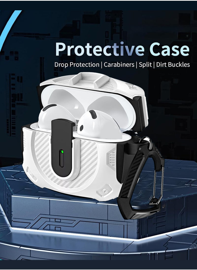 CATANES - Airpods 4 Case Hard Shell Protective Armor LED Visible Wireless Charging Case Cover with Lock - White - Image 1