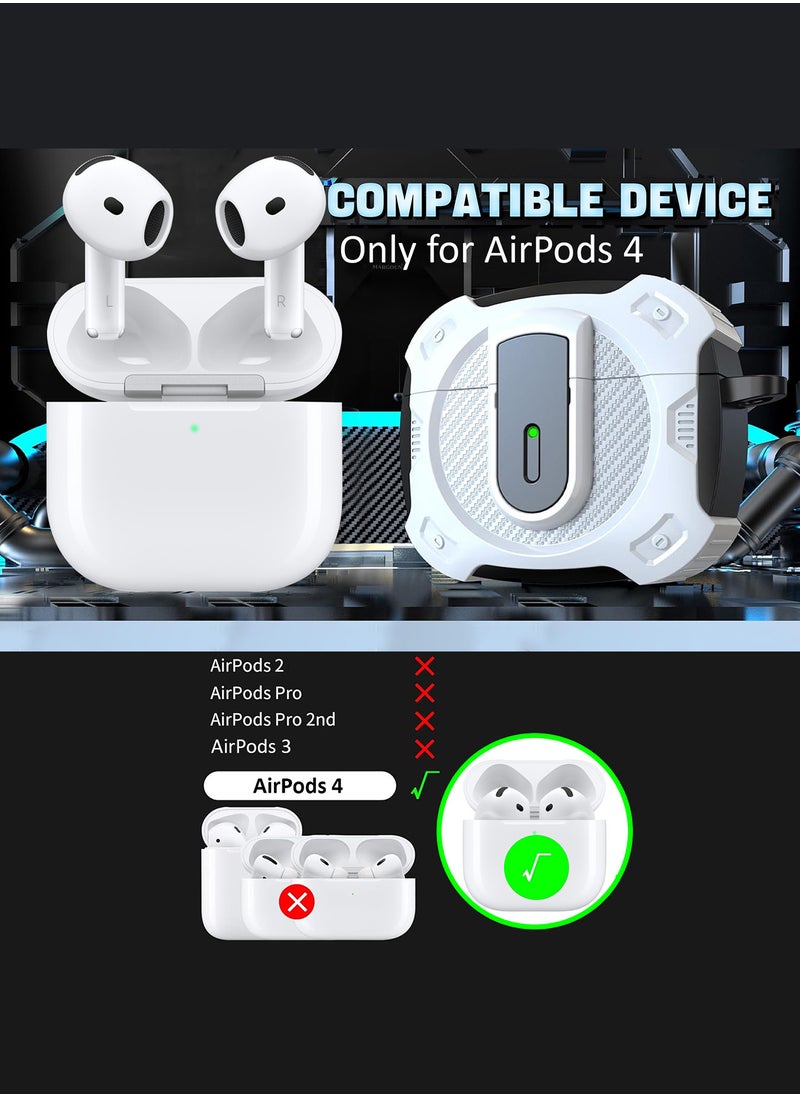 CATANES - Airpods 4 Case Hard Shell Protective Armor LED Visible Wireless Charging Case Cover with Lock - White - Image 1