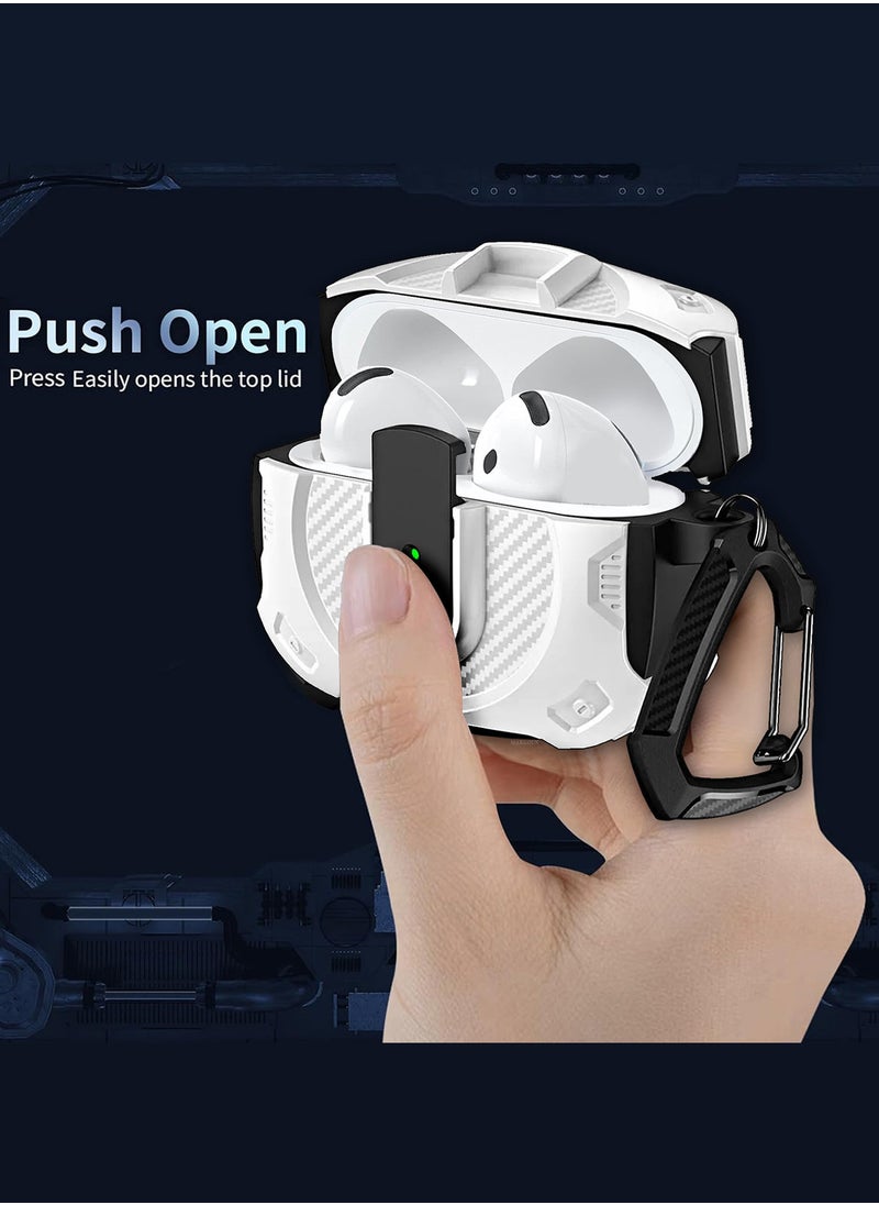 CATANES - Airpods 4 Case Hard Shell Protective Armor LED Visible Wireless Charging Case Cover with Lock - White - Image 1