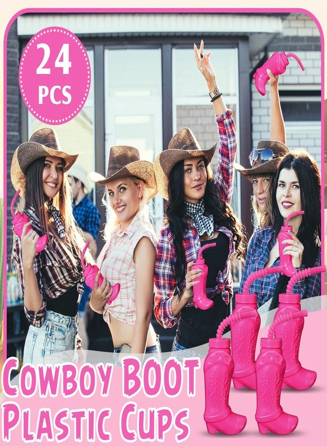 Hoolerry 24 Pcs 10 oz Plastic Cowboy Boot Cups with Straws and Lids Plastic Cowboy Cups for Western Themed Party Supplies and Rodeo Party Decorations (Hot Pink) - Image 4