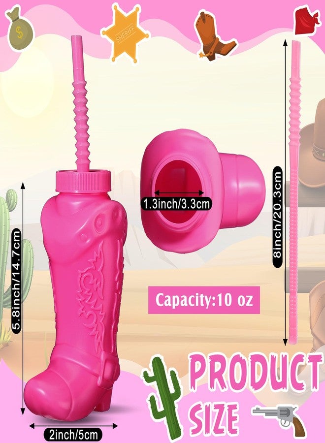 Hoolerry 24 Pcs 10 oz Plastic Cowboy Boot Cups with Straws and Lids Plastic Cowboy Cups for Western Themed Party Supplies and Rodeo Party Decorations (Hot Pink) - Image 2