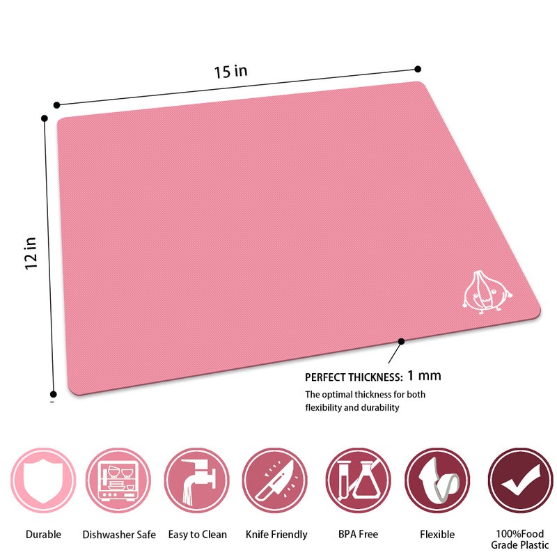 ZVP Flexible Plastic Cutting Board Set of 3 Gradient Color, Colorful Chopping Boards, BPA Free Mats, Non Slip, Dishwasher Safe, 15x12 Inch, Pink Multi-Color - Image 3