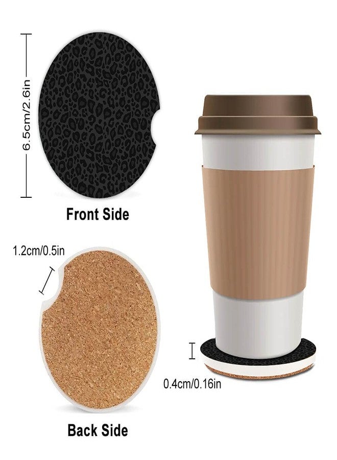 ZHIZHEND Ceramic Cup Holders Car Coasters for Women/Men,Fashion Absorbent Drink Cup Car Holder Coasters with A Finger Notch 2.56" Pack of 2,Grey and Black Leopard Print - Image 2