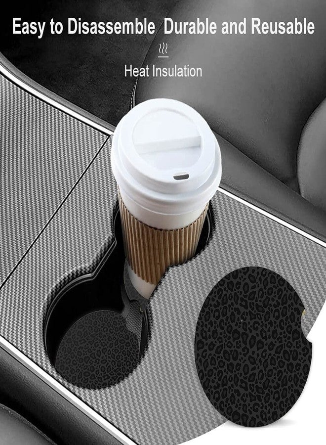 ZHIZHEND Ceramic Cup Holders Car Coasters for Women/Men,Fashion Absorbent Drink Cup Car Holder Coasters with A Finger Notch 2.56" Pack of 2,Grey and Black Leopard Print - Image 4