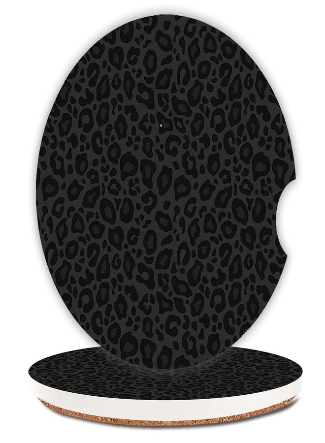 ZHIZHEND Ceramic Cup Holders Car Coasters for Women/Men,Fashion Absorbent Drink Cup Car Holder Coasters with A Finger Notch 2.56" Pack of 2,Grey and Black Leopard Print - Image 1