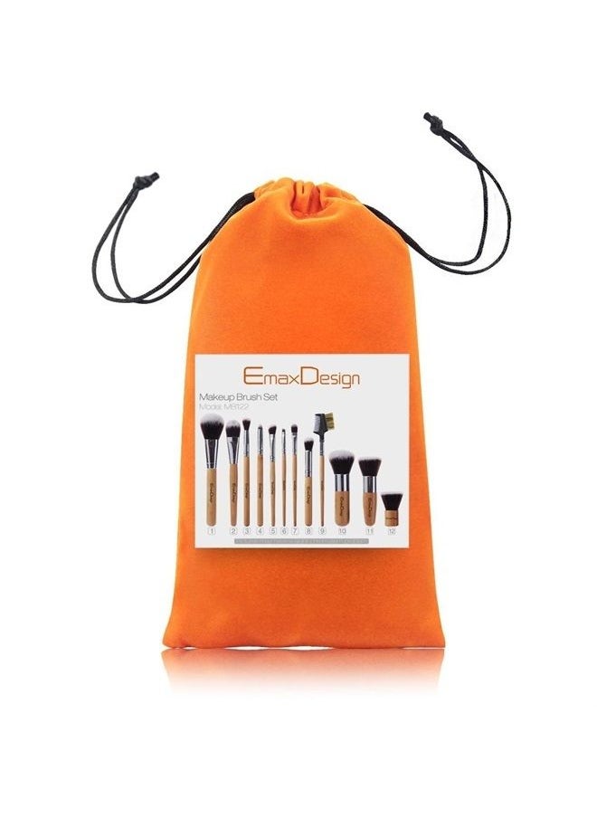 EmaxDesign - 12 Pieces Makeup Brush Set Professional Bamboo Handle Premium Synthetic Kabuki Foundation Blending Blush Concealer Eye Face Liquid Powder Cream Cosmetics Brushes Kit With Bag - Image 1