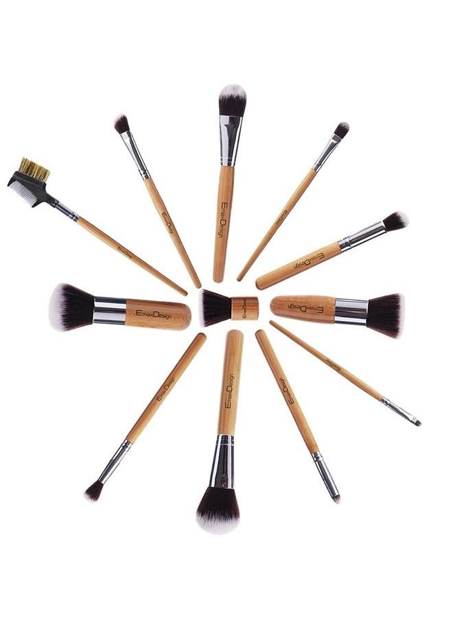 EmaxDesign - 12 Pieces Makeup Brush Set Professional Bamboo Handle Premium Synthetic Kabuki Foundation Blending Blush Concealer Eye Face Liquid Powder Cream Cosmetics Brushes Kit With Bag - Image 1