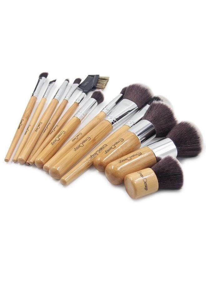 EmaxDesign - 12 Pieces Makeup Brush Set Professional Bamboo Handle Premium Synthetic Kabuki Foundation Blending Blush Concealer Eye Face Liquid Powder Cream Cosmetics Brushes Kit With Bag - Image 1