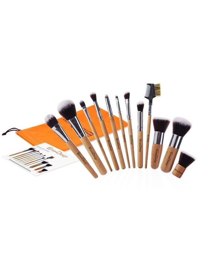 EmaxDesign - 12 Pieces Makeup Brush Set Professional Bamboo Handle Premium Synthetic Kabuki Foundation Blending Blush Concealer Eye Face Liquid Powder Cream Cosmetics Brushes Kit With Bag - Image 1