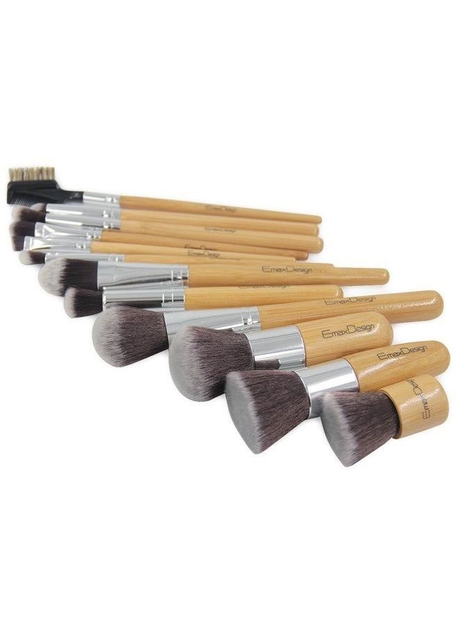 EmaxDesign - 12 Pieces Makeup Brush Set Professional Bamboo Handle Premium Synthetic Kabuki Foundation Blending Blush Concealer Eye Face Liquid Powder Cream Cosmetics Brushes Kit With Bag - Image 1