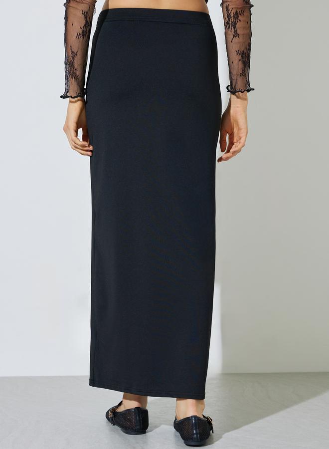 Styli Black Solid Maxi Pencil Skirt - Image 4