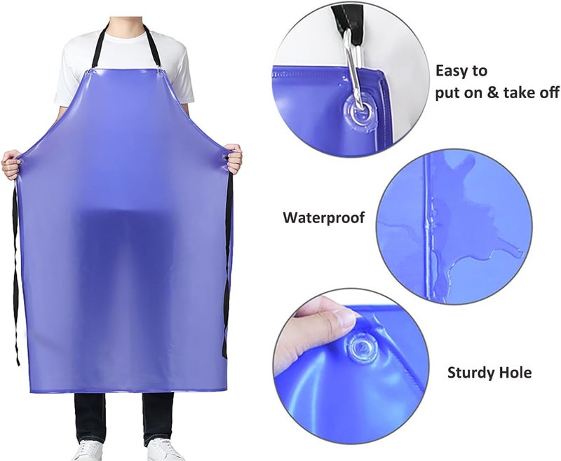 Jaspfct Waterproof Plastic Aprons - Chemical Resistant Work Apron,best for Kitchen, Cooking, Cleanning,Dog Bather,Dishwasher MD006-Bluethick - Image 2