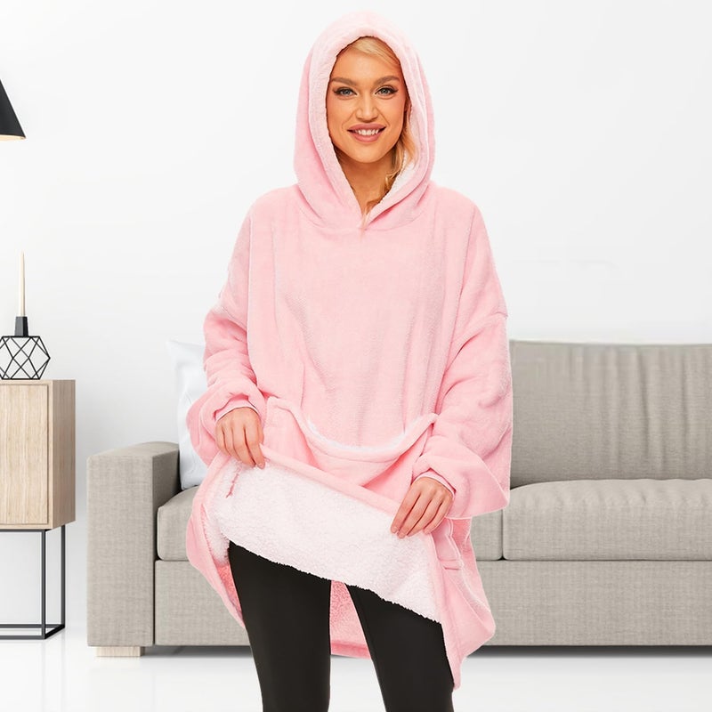 Gentlewarm Store هودي بطانية قابلة للارتداء للبالغين النساء والرجال، هودي شيربا فليس دافئ وناعم بحجم كبير مع جيب عملاق للحيوانات الأليفة - Image 4